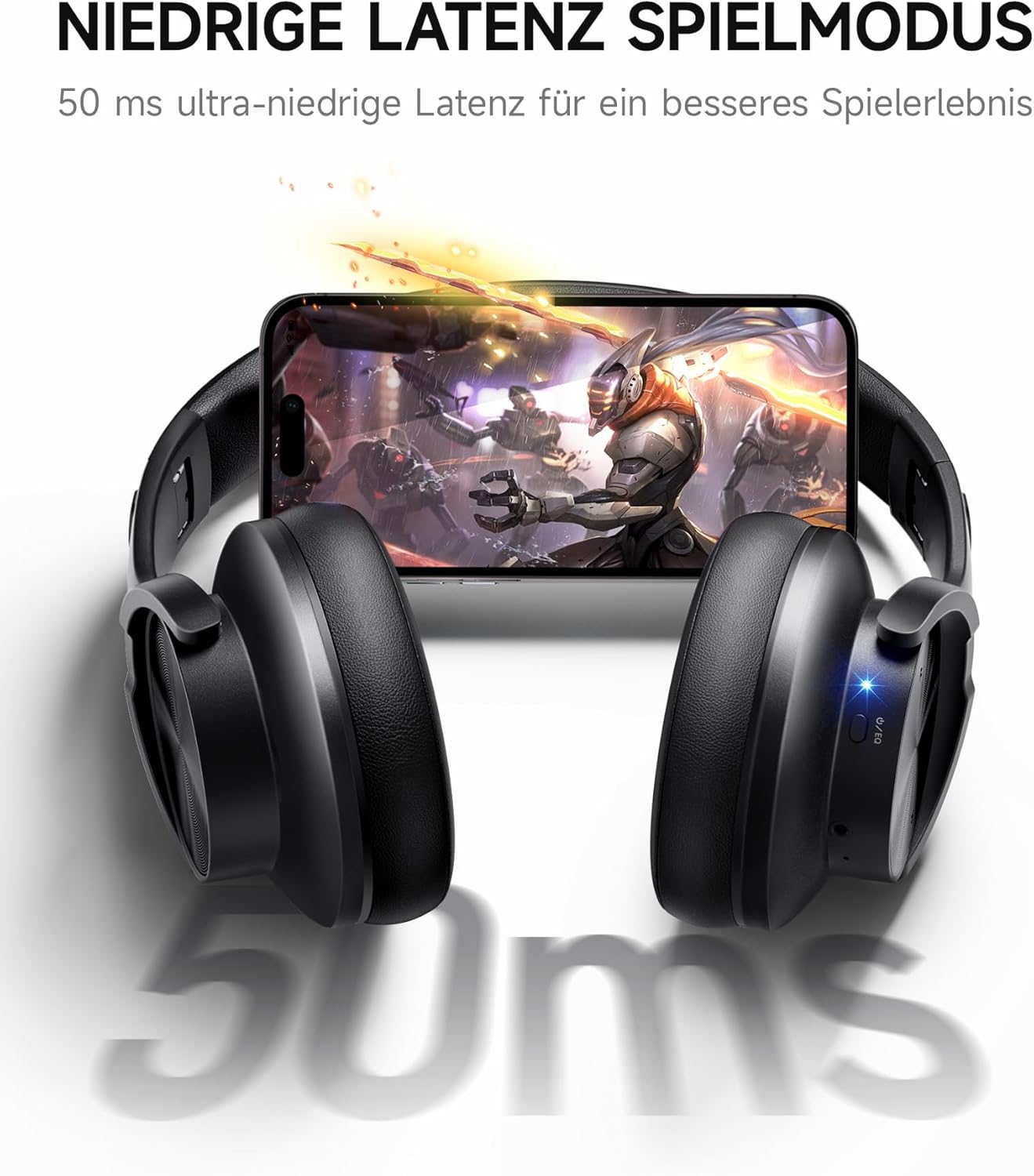 Picun B8 Bluetooth Headphones, 120H Playtime Headphone Wireless Bluetooth with 3 EQ Modes, Low Latency, Hands-Free Calls, Over Ear Headphones for Travel Home Office Cellphone PC Black - Image 7