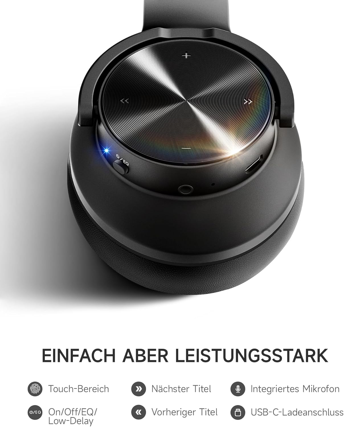 Picun B8 Bluetooth Headphones, 120H Playtime Headphone Wireless Bluetooth with 3 EQ Modes, Low Latency, Hands-Free Calls, Over Ear Headphones for Travel Home Office Cellphone PC Black - Image 9