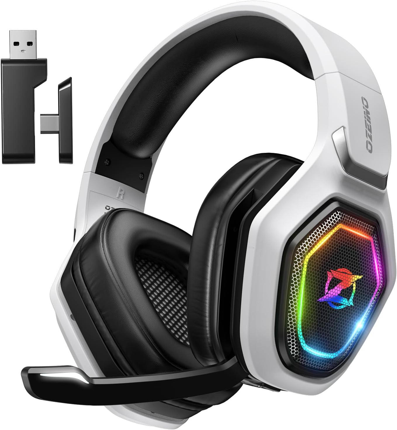Ozeino 2.4GHz Wireless Gaming Headset for PC, Ps5, Ps4 - Lossless Audio USB & Type-C Ultra Stable Gaming Headphones with Flip Microphone, 40-Hr Battery Gamer Headset for Switch, Laptop, Mobile, Mac - Image 2