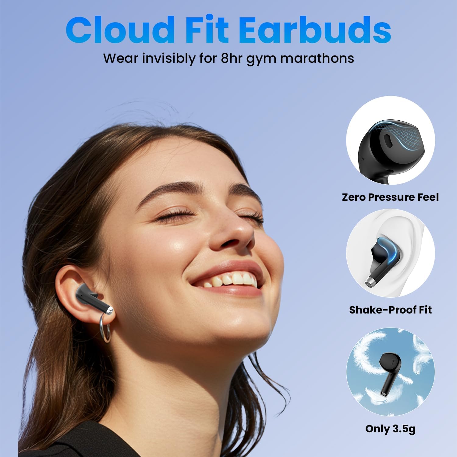 Wireless Earbuds, Bluetooth Headphones with Deep Bass Stereo, 48H Playback Ear Buds with LED Power Display, Lightweight, IPX7, in-Ear Earphones with Mic for iPhone/Android/iPad, Black - Image 5