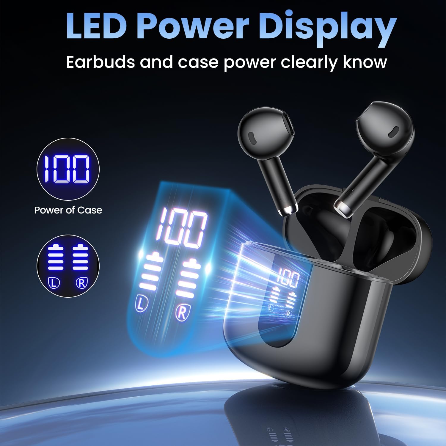 Wireless Earbuds, Bluetooth Headphones with Deep Bass Stereo, 48H Playback Ear Buds with LED Power Display, Lightweight, IPX7, in-Ear Earphones with Mic for iPhone/Android/iPad, Black - Image 7