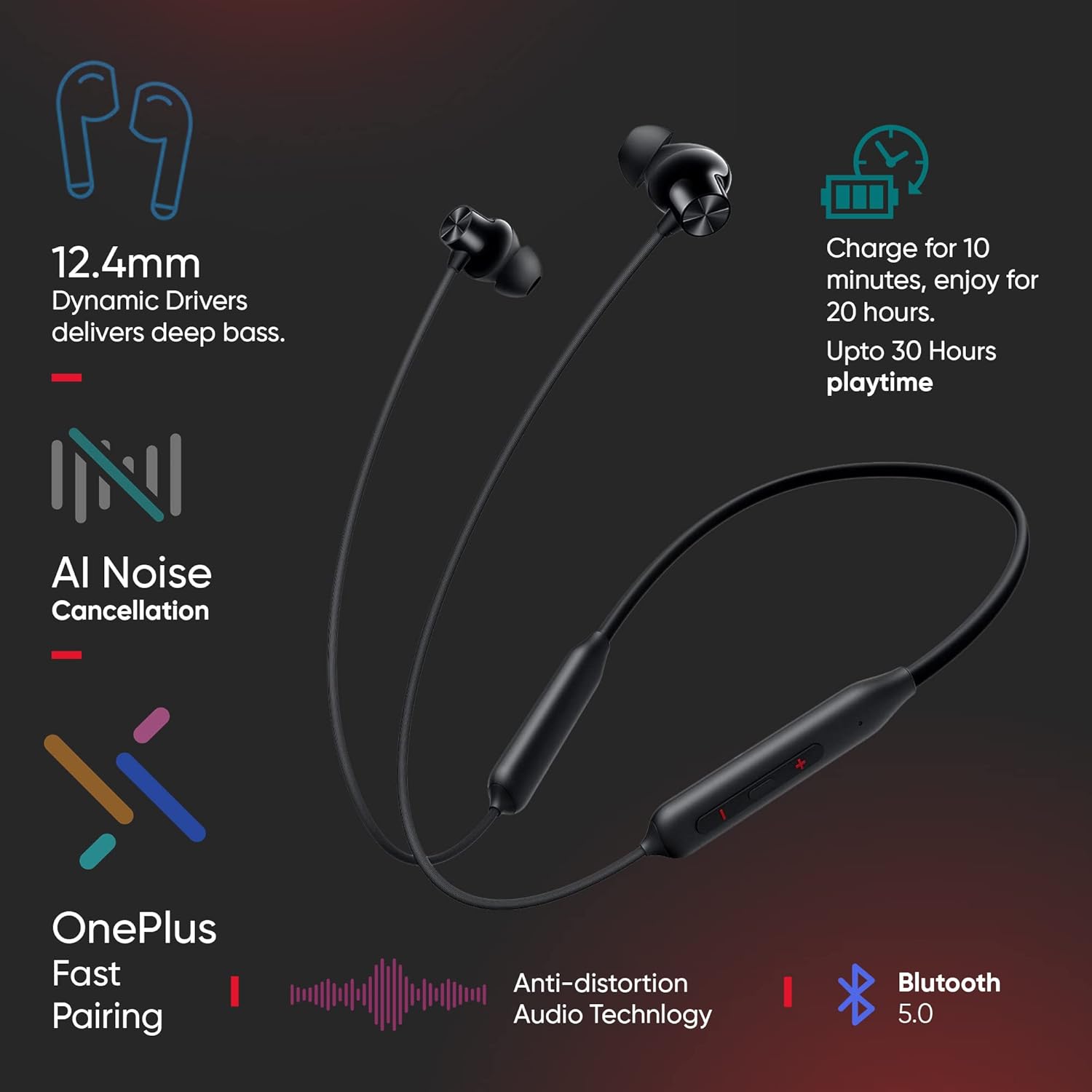 OnePlus Bullets Wireless Z2 Bluetooth 5.0 in Ear Earphones, Bombastic Bass – 12.4 mm Drivers, 30 Hrs Battery Life (Magico Black) - Image 5