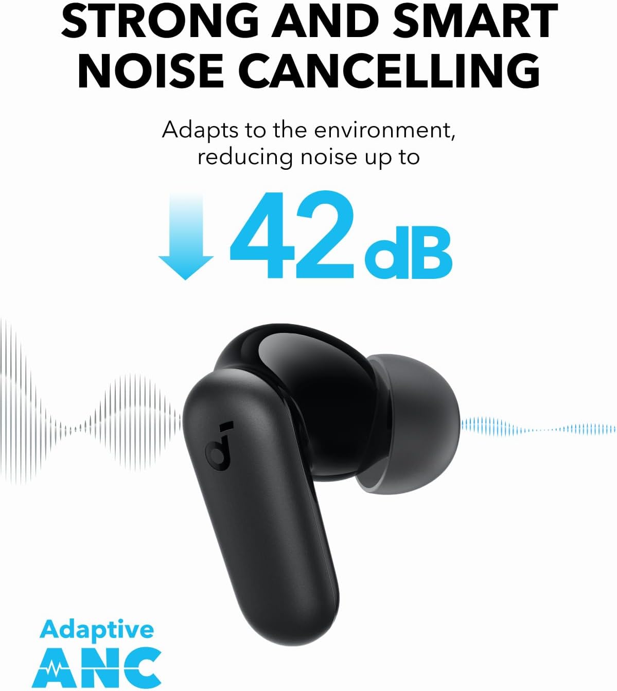 Soundcore P30i by Anker Noise Cancelling Earbuds, Strong and Smart Noise Cancelling, Powerful Bass, 45H Playtime, 2-in-1 Case and Phone Stand, IP54, Wireless Earbuds, Bluetooth 5.4 (Black) - Image 7
