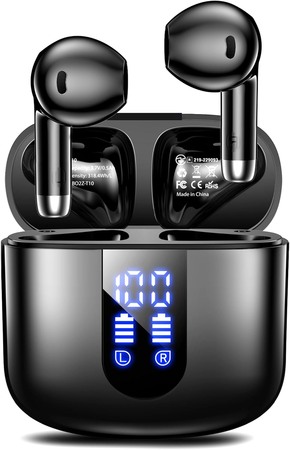 Wireless Earbuds, Bluetooth Headphones with Deep Bass Stereo, 48H Playback Ear Buds with LED Power Display, Lightweight, IPX7, in-Ear Earphones with Mic for iPhone/Android/iPad, Black - Image 2