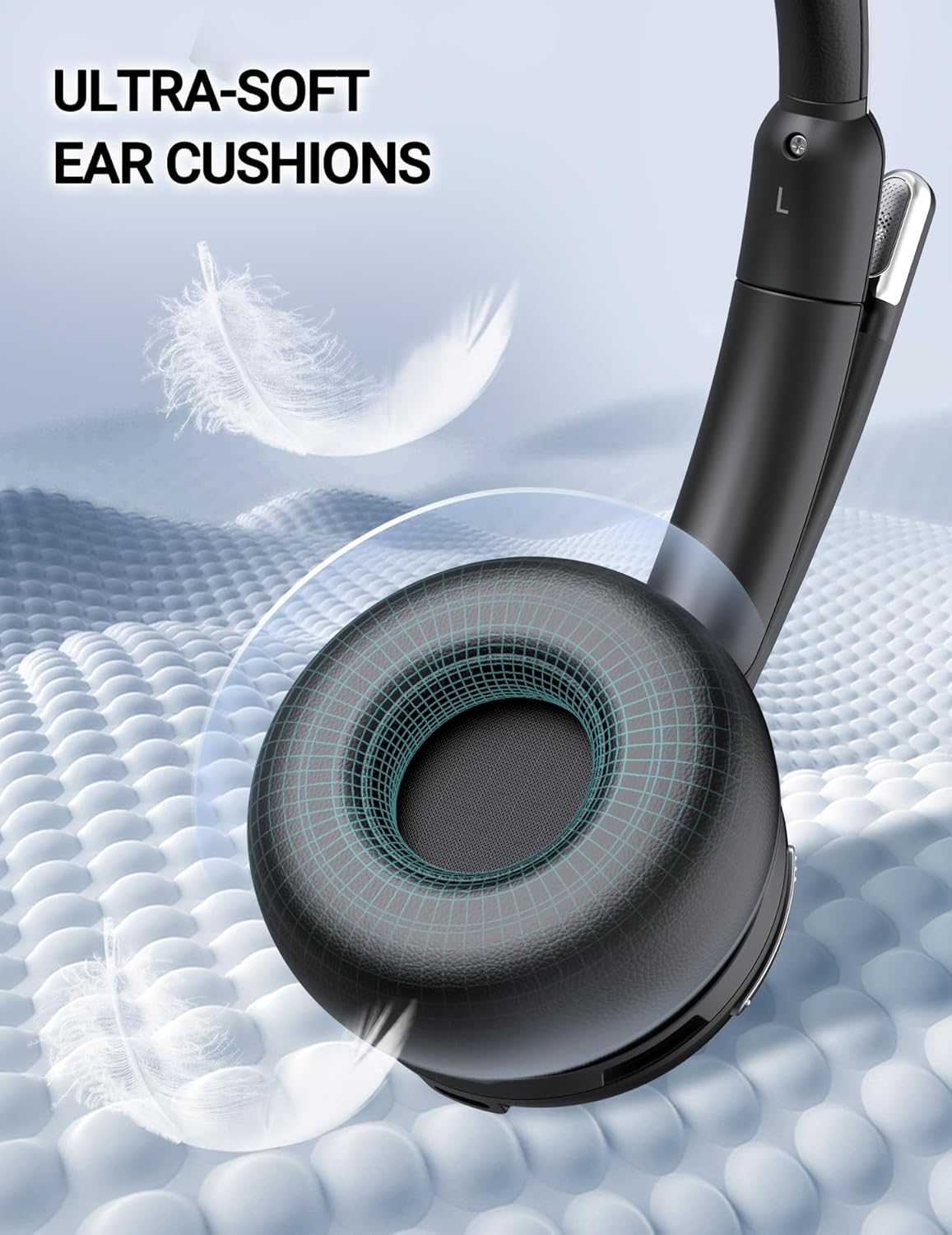 Wireless Headset with Mic for Work, Bluetooth 5.3 Headsets with Microphone and Detachable Earpads, 50H Playtime with Charging Base, Noise Cancelling Headphones for Work with Mic Mute - Image 5