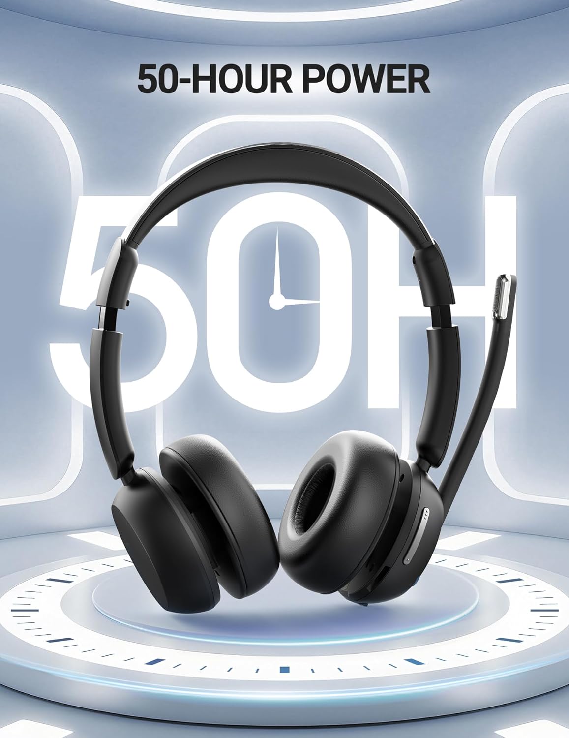 Wireless Headset with Mic for Work, Bluetooth 5.3 Headsets with Microphone and Detachable Earpads, 50H Playtime with Charging Base, Noise Cancelling Headphones for Work with Mic Mute - Image 6