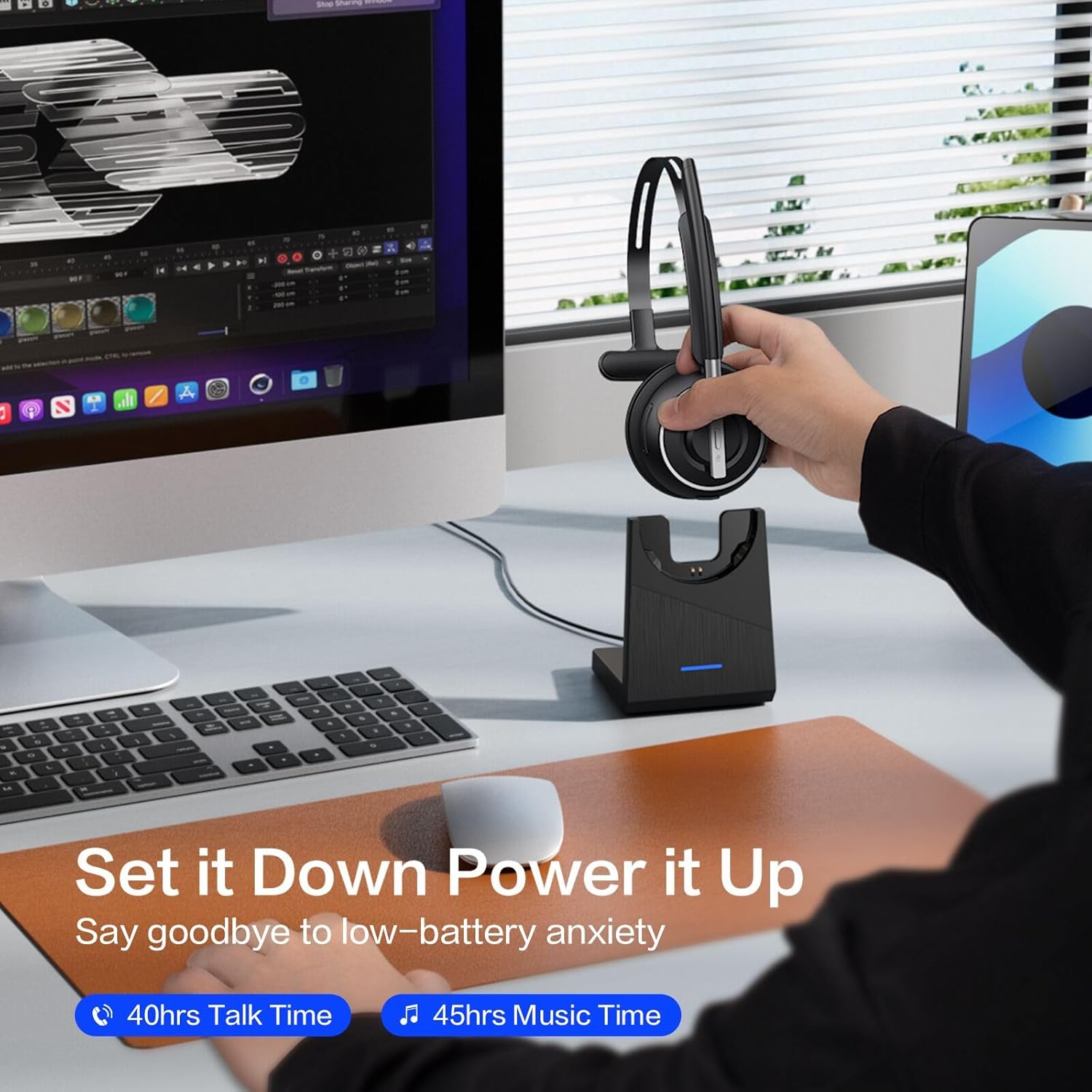 Bluetooth Headset, Wireless Headset with Microphone for PC, V5.2 Computer Headset with Noise Cancelling Mic, USB Dongle, Charging Base & Mute Button for Work, Cell Phones, Computer (Black) - Image 7