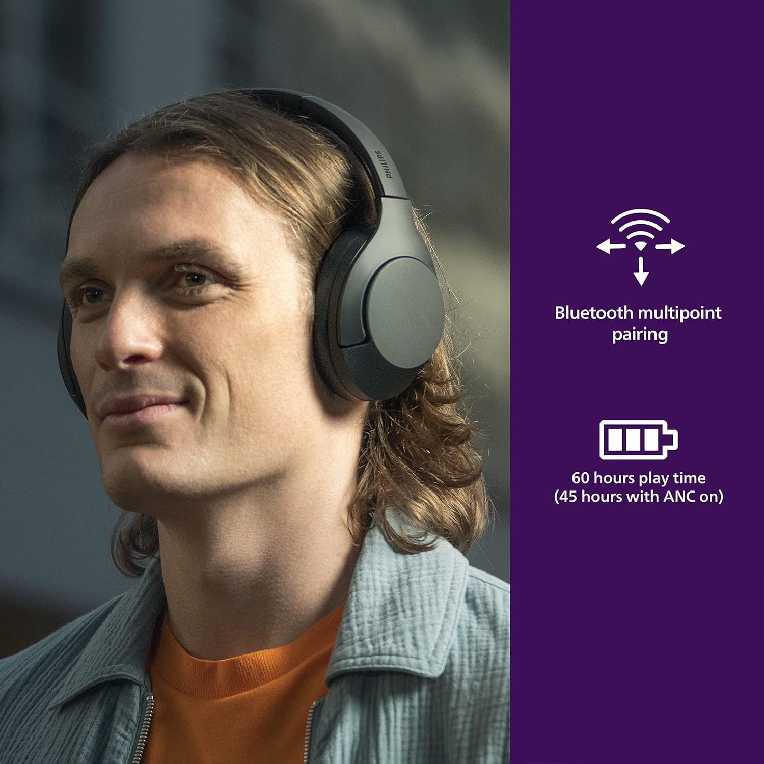 PHILIPS H8506 Over-Ear Wireless Headphones with Noise Canceling Pro (ANC) and Multipoint Bluetooth Connection, 60 Hours Playtime, (TAH8506BK/00),Black - Image 5