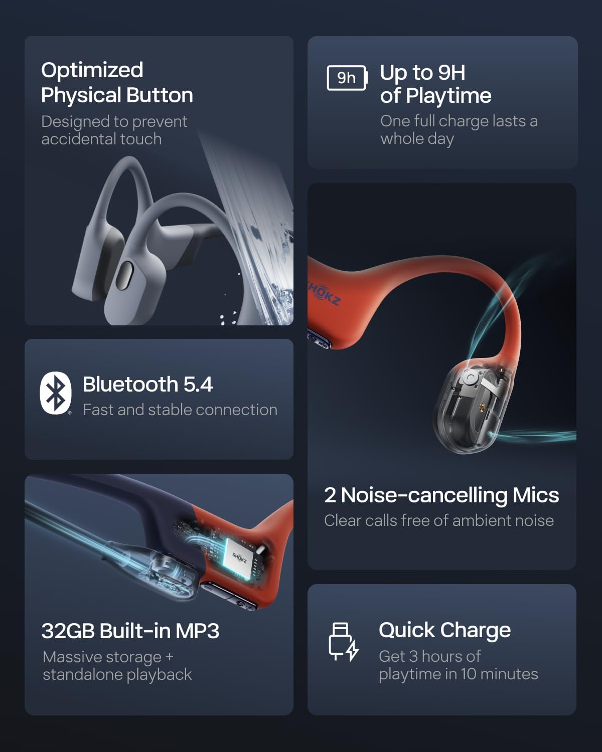 SHOKZ OpenSwim Pro - Open-Ear Bluetooth & MP3 Bone Conduction Sport Headphones, Swimming Headphones, IP68 Waterproof, Grey - Image 9