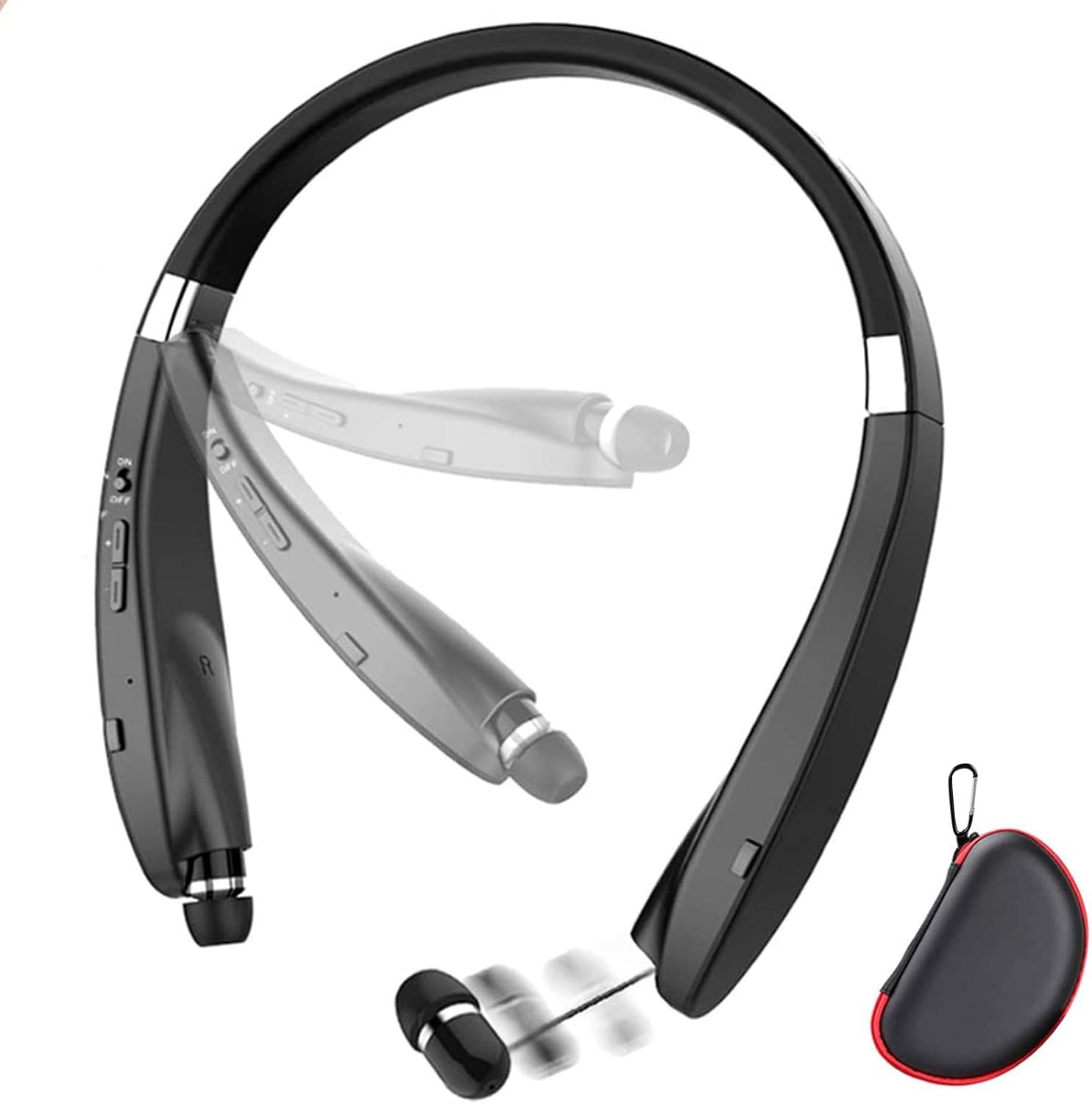 Foldable Bluetooth Headset, Beartwo Lightweight Retractable Bluetooth Headphones for Sports&Exercise, Noise Cancelling Stereo Neckband Wireless Headset (with carry case) - Image 2