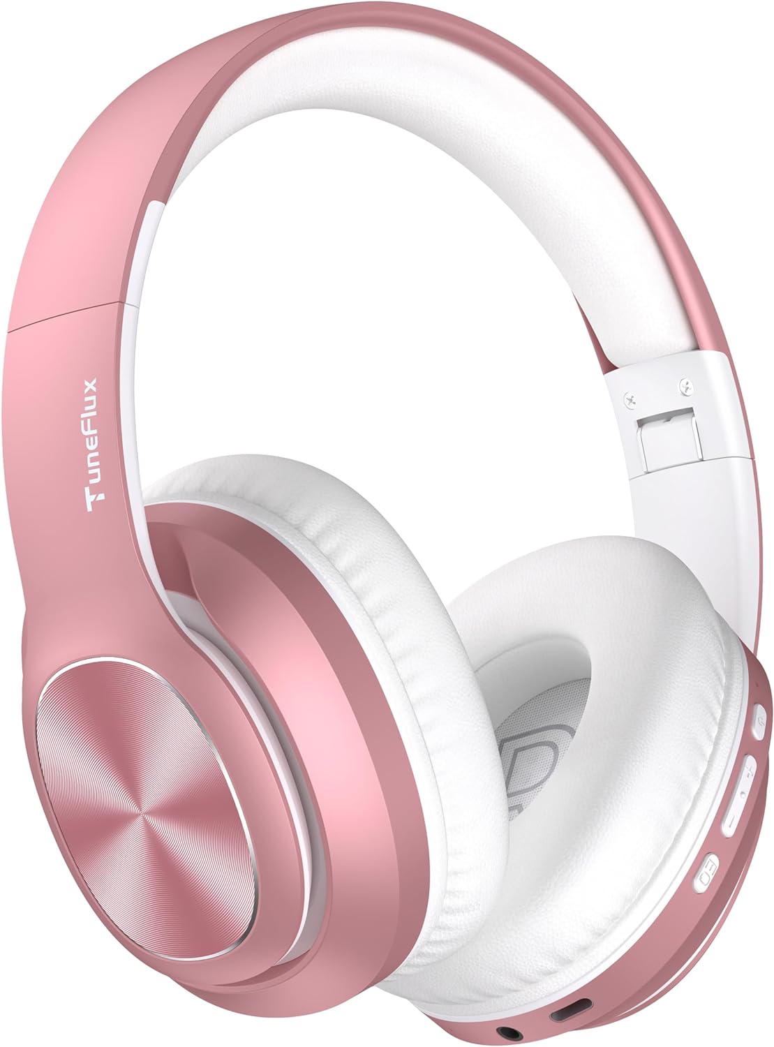 TuneFlux Wireless Bluetooth Headphones Over Ear, 80H Playtime, 3EQ Sound Modes, HiFi Stereo Headphones with Deep Bass, Foldable Bluetooth 5.3 Headsets for Smartphone/PC/Computer-Rose Gold - Image 2