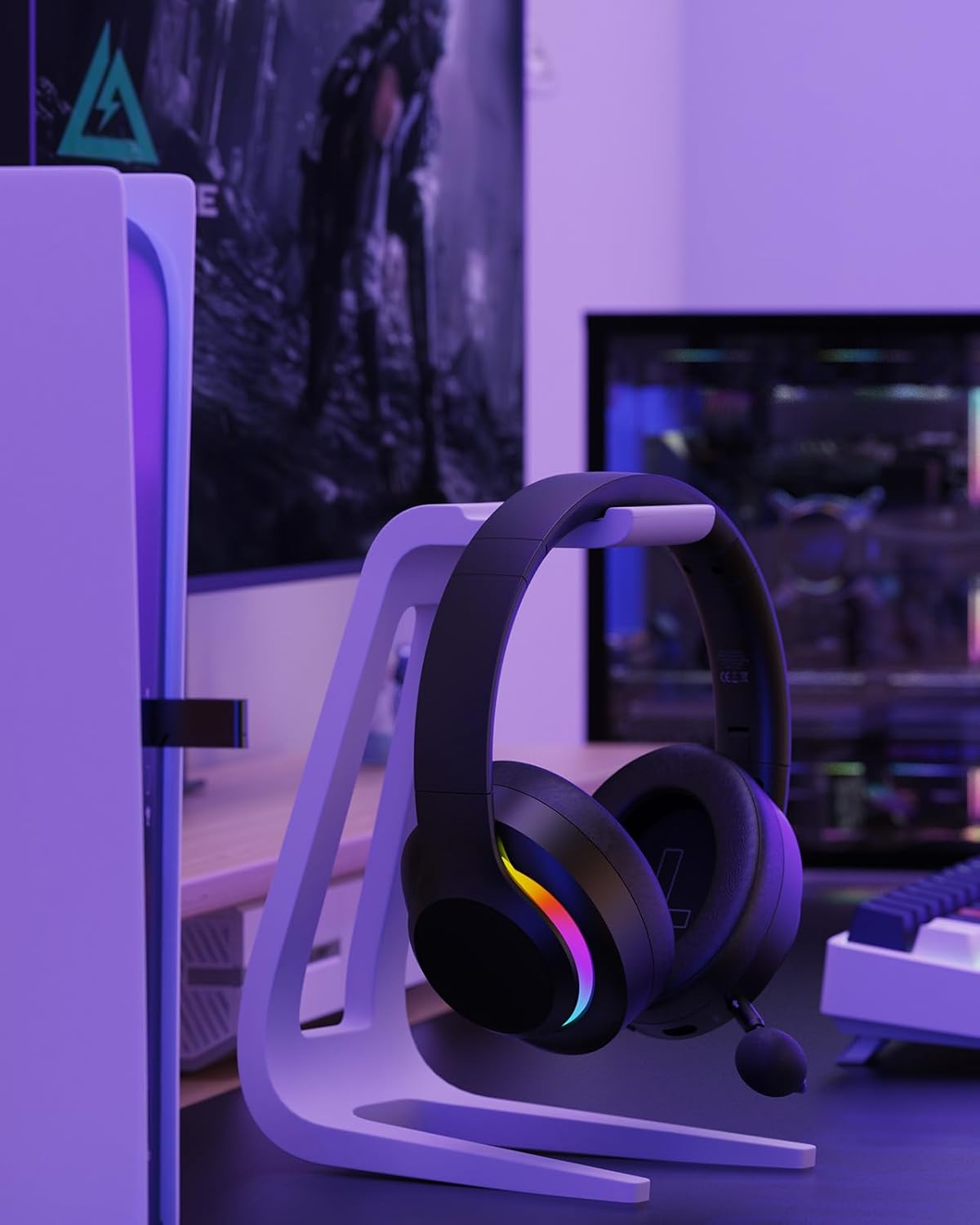 Wireless Gaming Headset for PS5, Foldable 2.4GHz Gaming Headphones for PS5, PS4, Switch, PC, Bluetooth 5.4 Gaming Headset with 45H Battery, Noise Canceling Mic, USB-C, RGB Lights - Black - Image 10