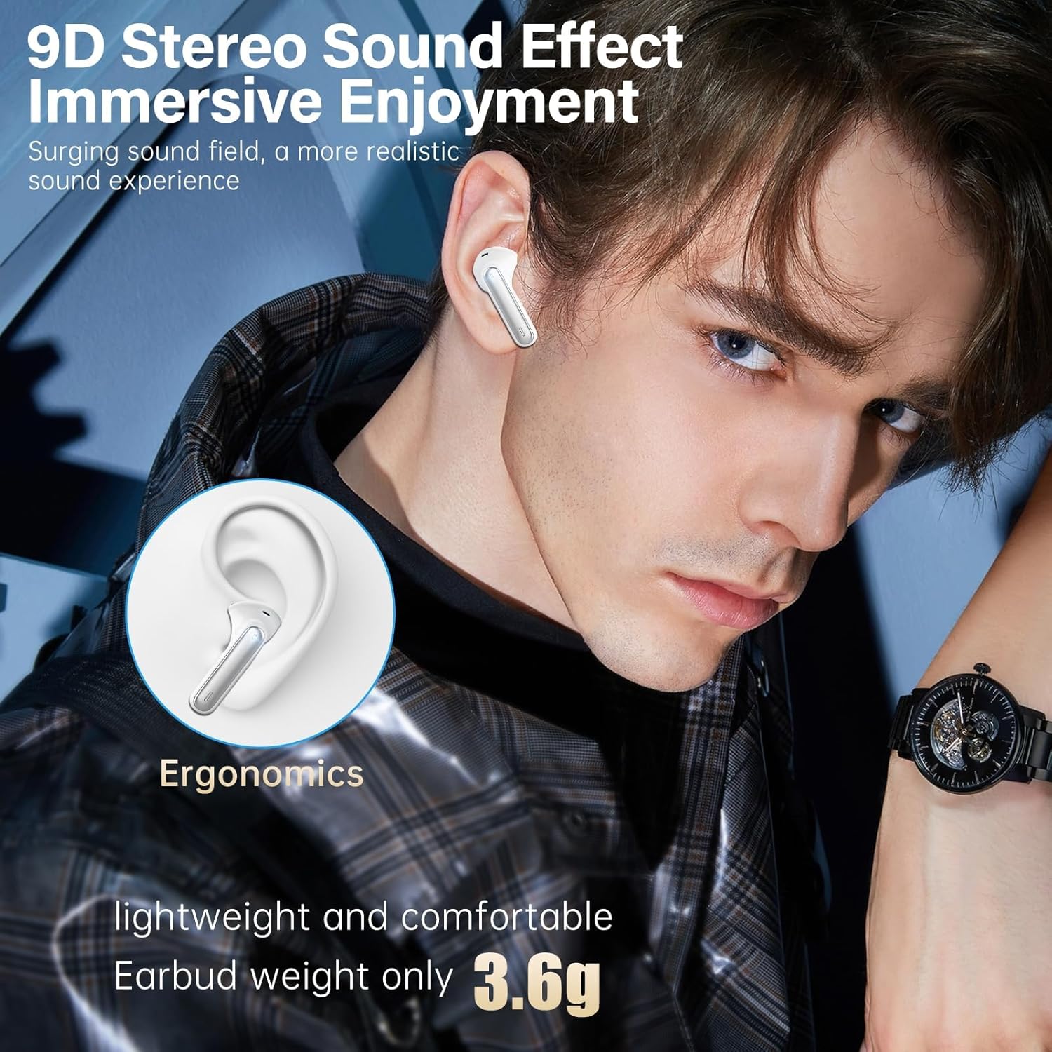 Wireless Earbuds, Bluetooth 5.3 Headphones HiFi Stereo 50H Playback LED Digital Display Ear Buds with ENC Noise Canceling Headset, IPX7 Waterproof Earphones for Gym/Running/Work (White) - Image 6