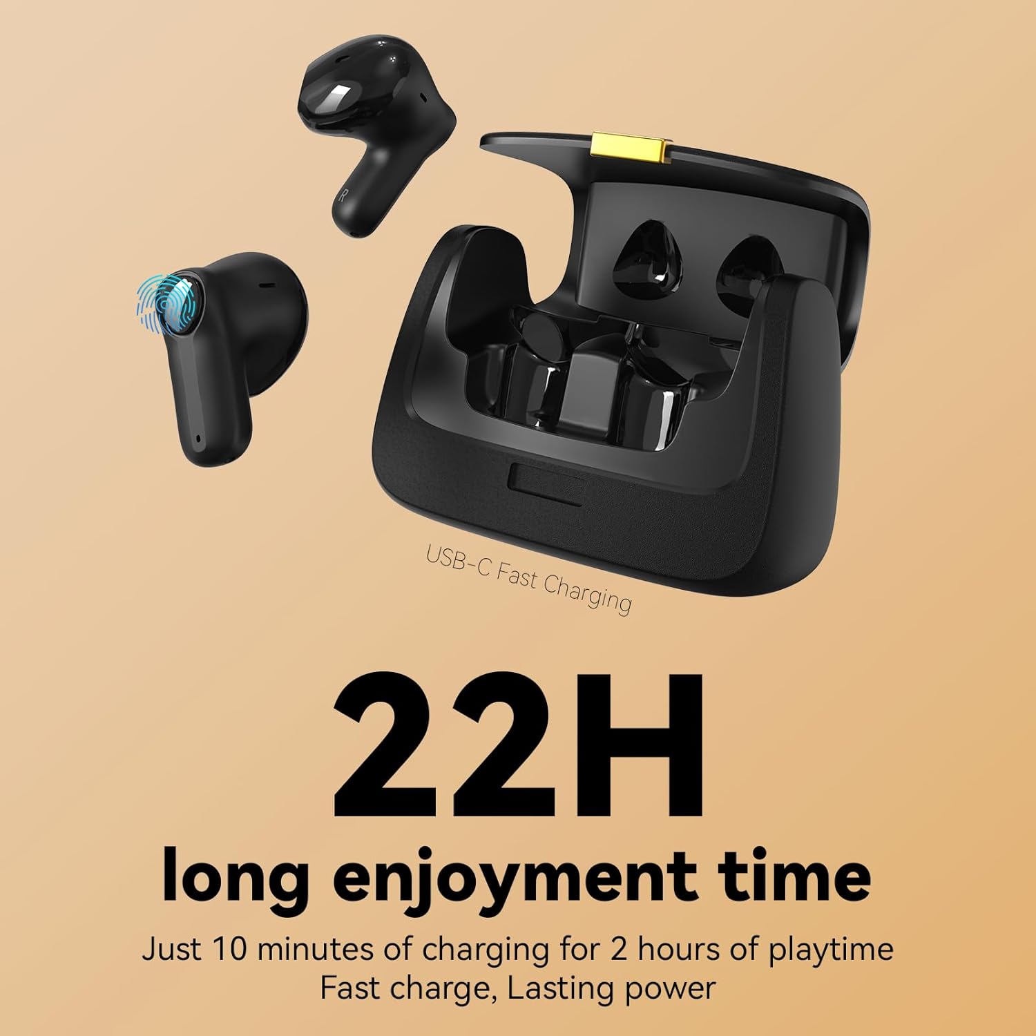 ANCwear Ear Buds,Bluetooth 5.3 in-Ear Headphones,13mm Drivers Deliver Premium Sound Earphones,22H Playtime True Wireless Earbuds with Unique Mini Handbag Charging Case (Classic, Black) - Image 5
