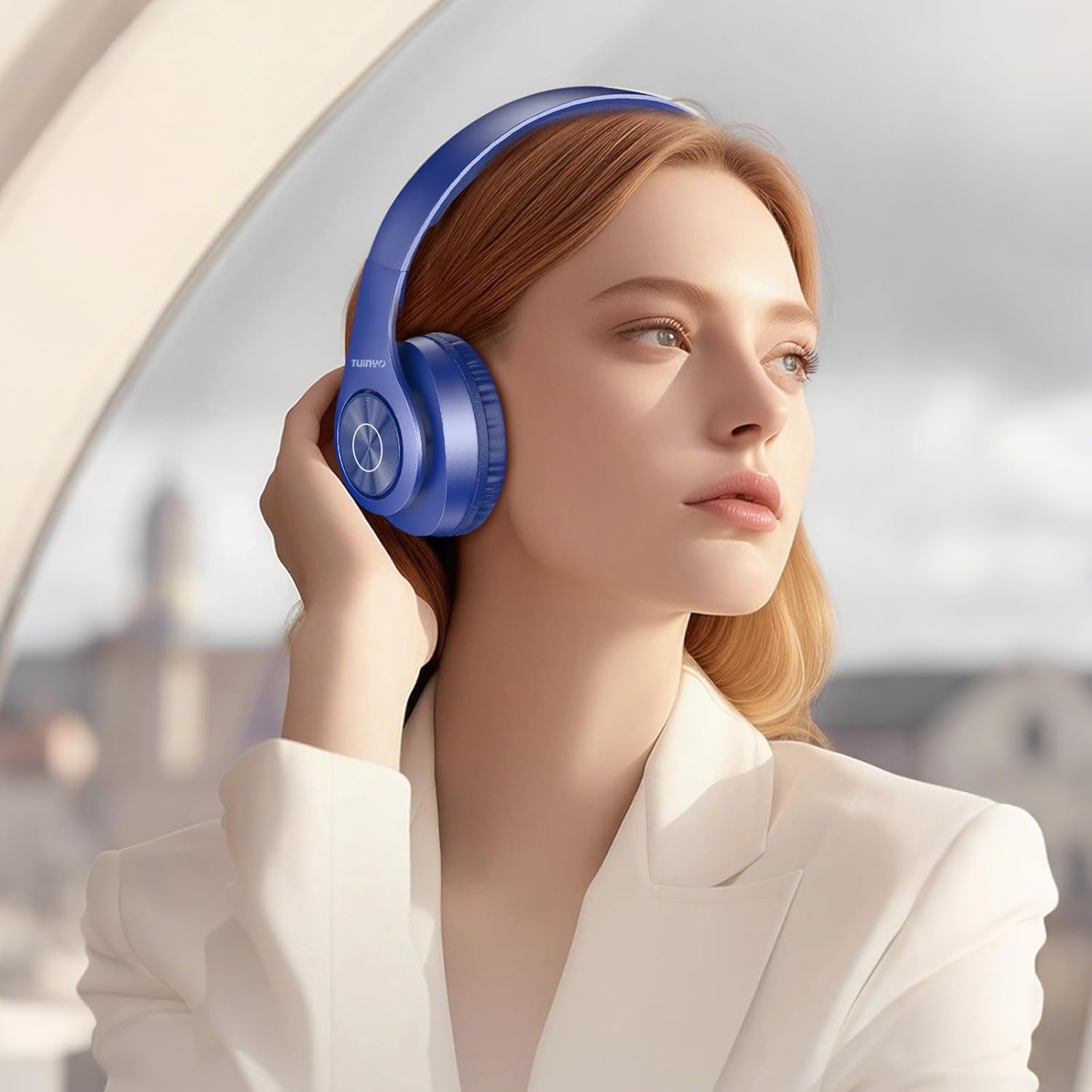 TUINYO Bluetooth Headphones Wireless, Over Ear Stereo Wireless Headset 40H Playtime with deep bass, Soft Memory-Protein Earmuffs, Built-in Mic Wired Mode PC/Cell Phones/TV-Dark Blue - Image 3