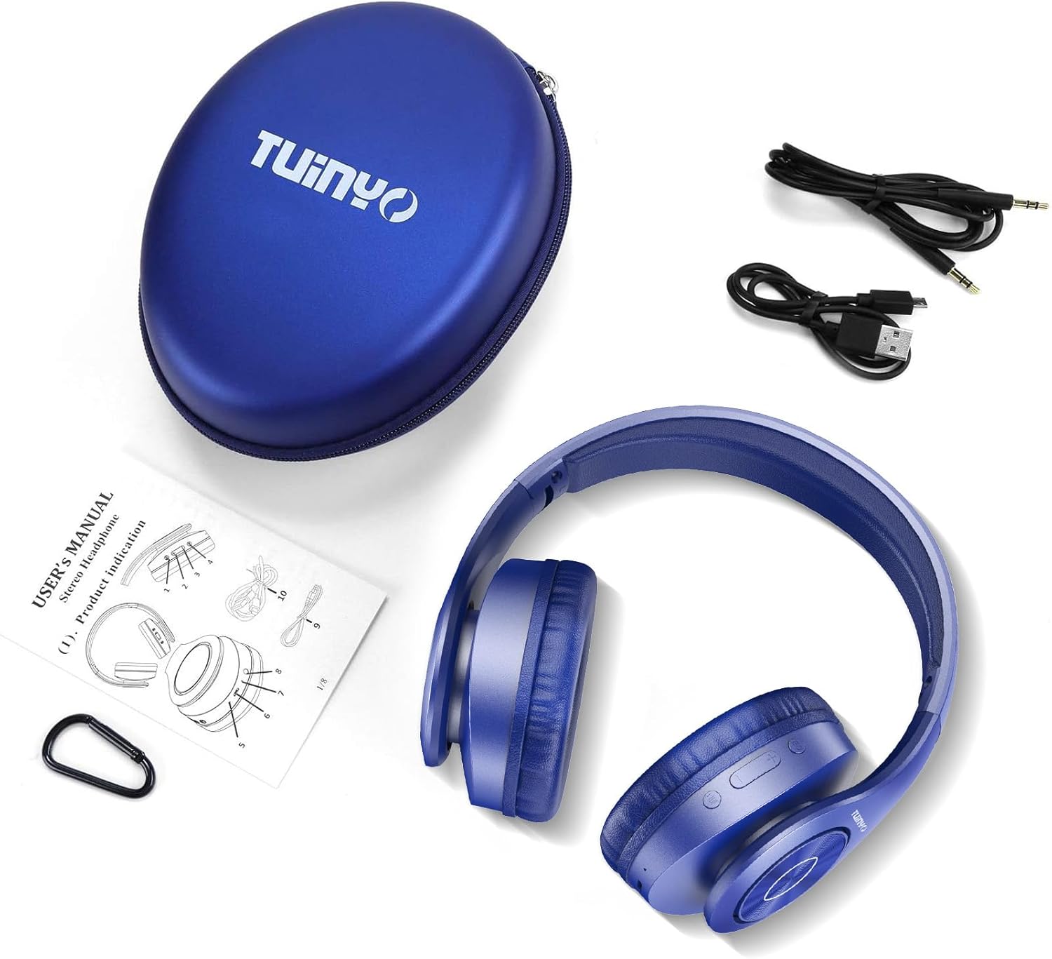 TUINYO Bluetooth Headphones Wireless, Over Ear Stereo Wireless Headset 40H Playtime with deep bass, Soft Memory-Protein Earmuffs, Built-in Mic Wired Mode PC/Cell Phones/TV-Dark Blue - Image 7