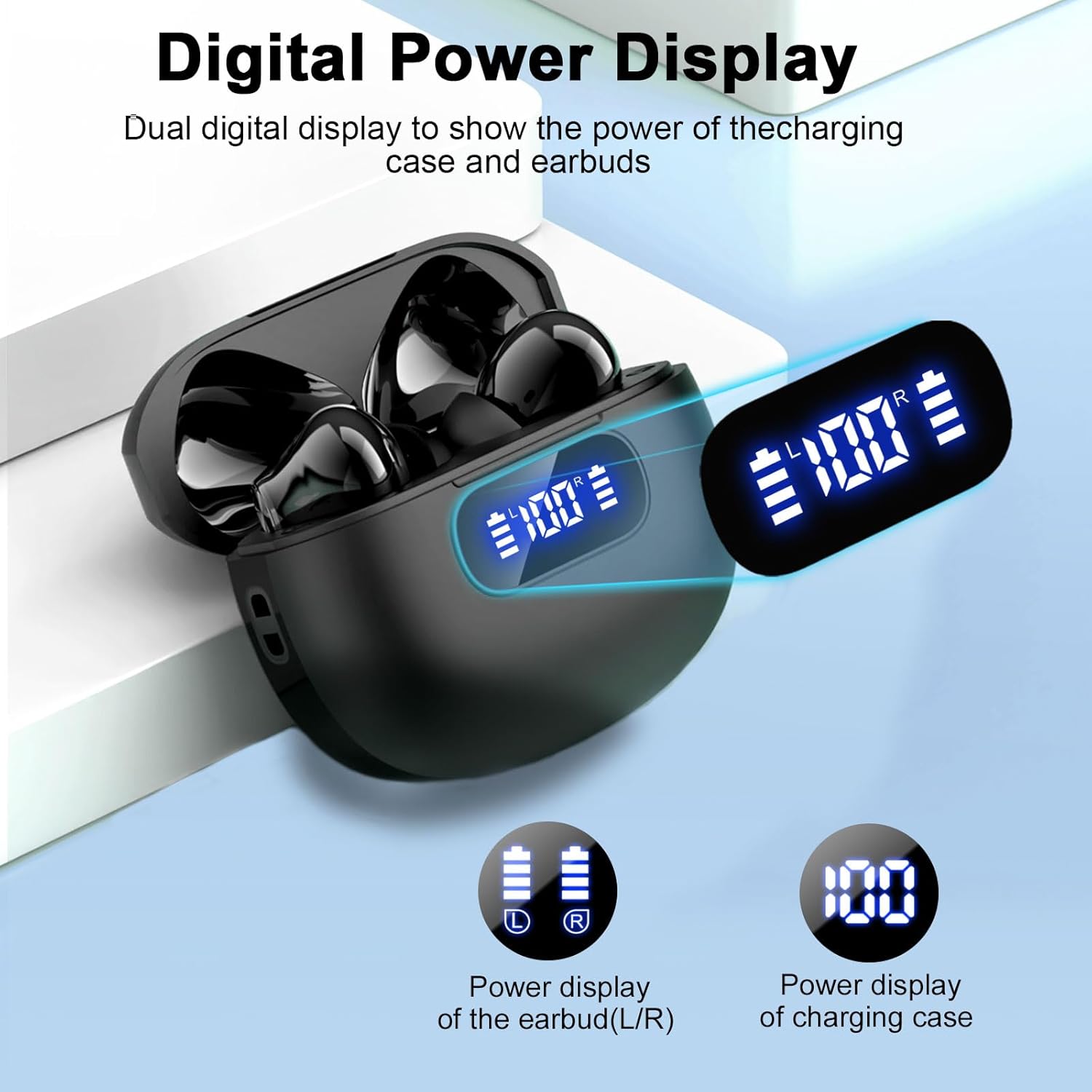 Wireless Earbuds, Bluetooth 5.3 Headphones LED Power Display, 2025 New Wireless Earphones, 4 ENC Noise Cancelling Mic, HiFi Stereo, 48H Playtime Mini Case IP7 Waterproof for Sport Walk - Image 4