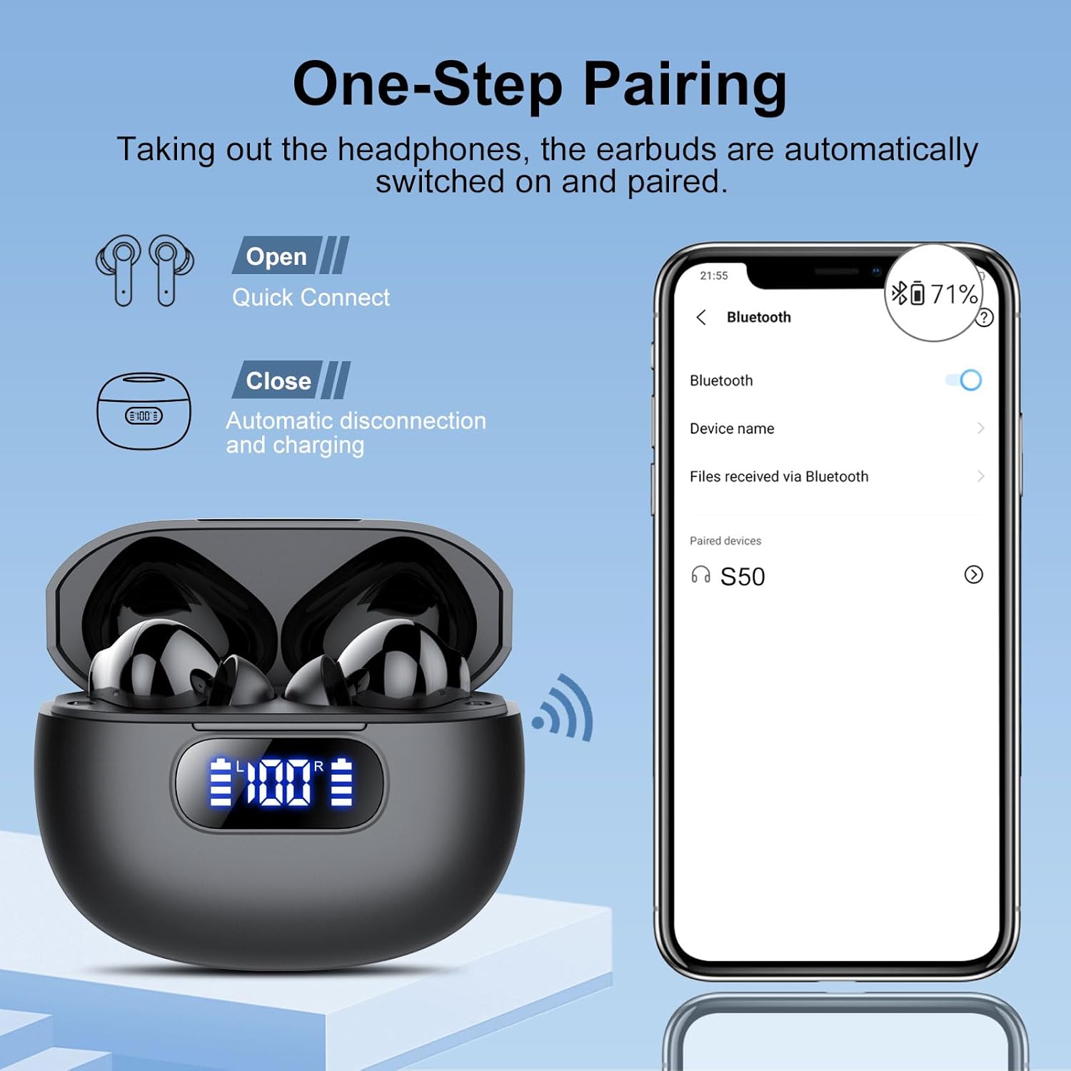 Wireless Earbuds, Bluetooth 5.3 Headphones LED Power Display, 2025 New Wireless Earphones, 4 ENC Noise Cancelling Mic, HiFi Stereo, 48H Playtime Mini Case IP7 Waterproof for Sport Walk - Image 7