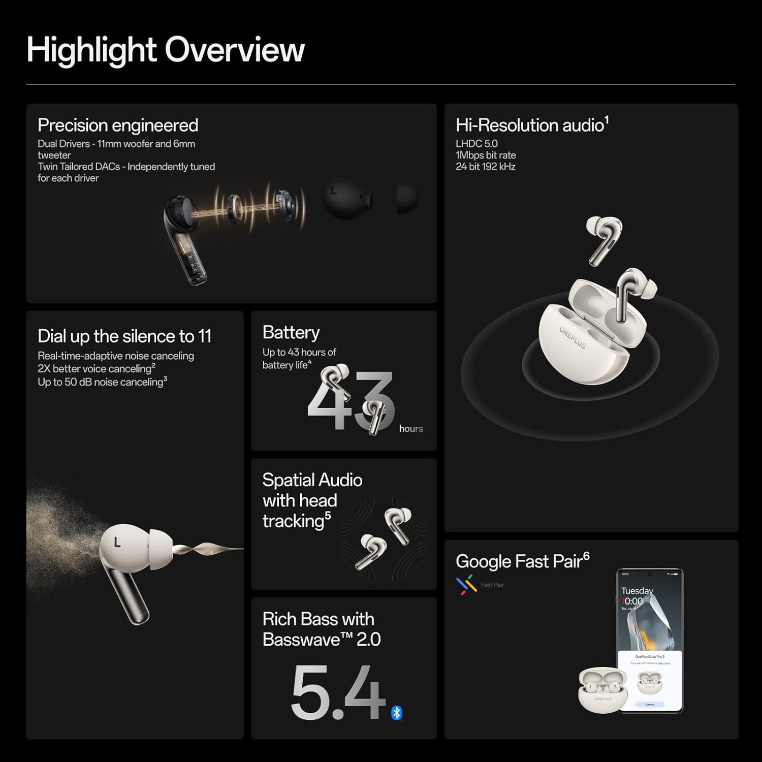 OnePlus Buds Pro 3, Wireless Bluetooth Earbuds, Noise Canceling Earbuds, Deep Bass, Immersive Sound, Up to 44 Hour Playtime with Charging case, Lunar Radiance - Image 6