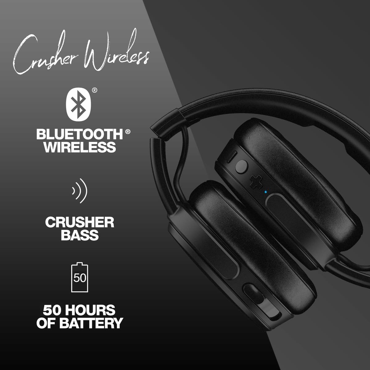 Skullcandy Crusher Wireless Bluetooth Headphones with Multi-Sensory Bass, Noise Isolating Over-Ear Fit, Up to 50 Hours Battery, Microphone for iPhone Android - Image 3