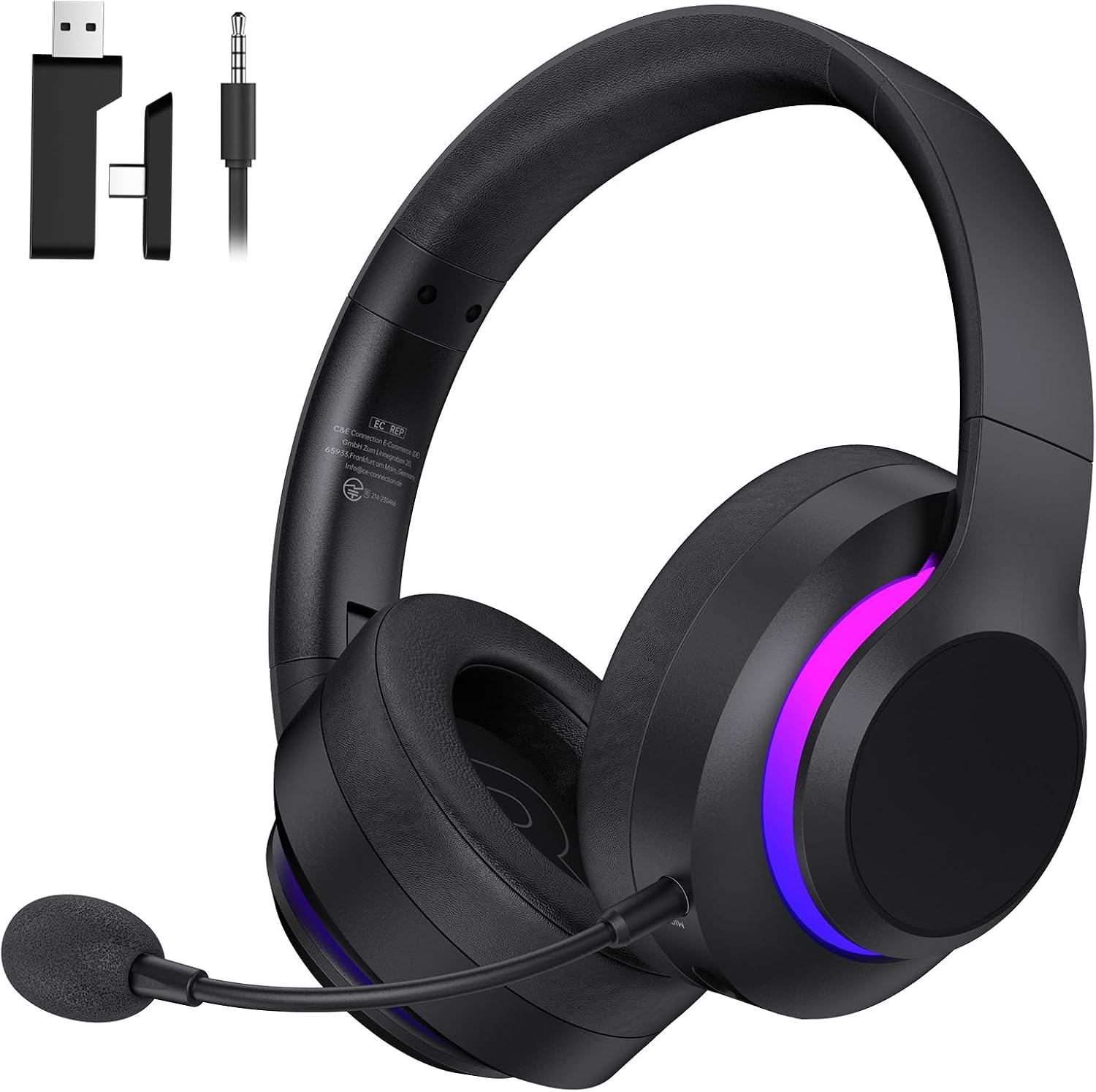 Wireless Gaming Headset for PS5, Foldable 2.4GHz Gaming Headphones for PS5, PS4, Switch, PC, Bluetooth 5.4 Gaming Headset with 45H Battery, Noise Canceling Mic, USB-C, RGB Lights - Black - Image 2