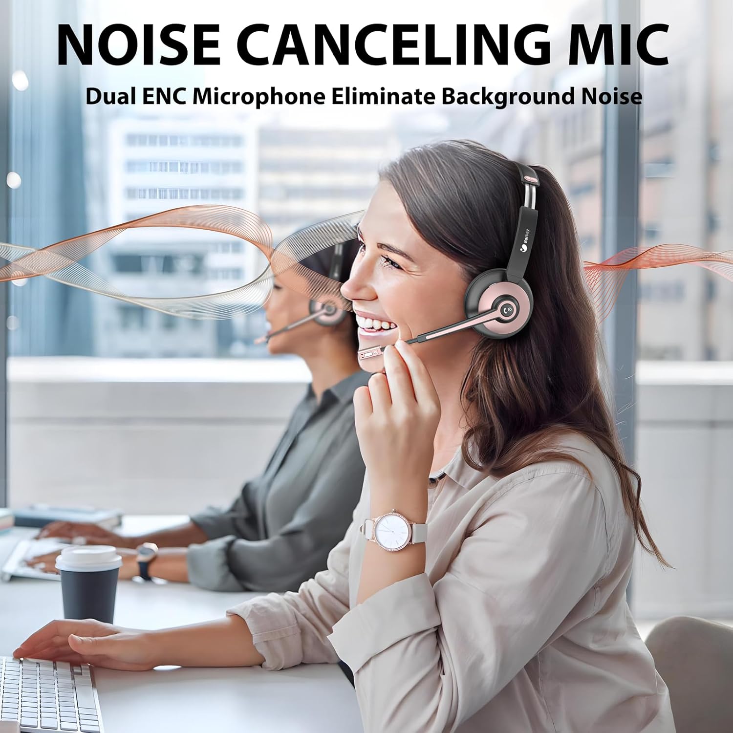 Wireless Headset with Mic for Work, Bluetooth Headphones with Microphone Noise Canceling & USB Dongle, Handsfree 26+ Hours Battery & Mute Button, for Office/Call Center/Laptop/MS Teams/Conference - Image 3