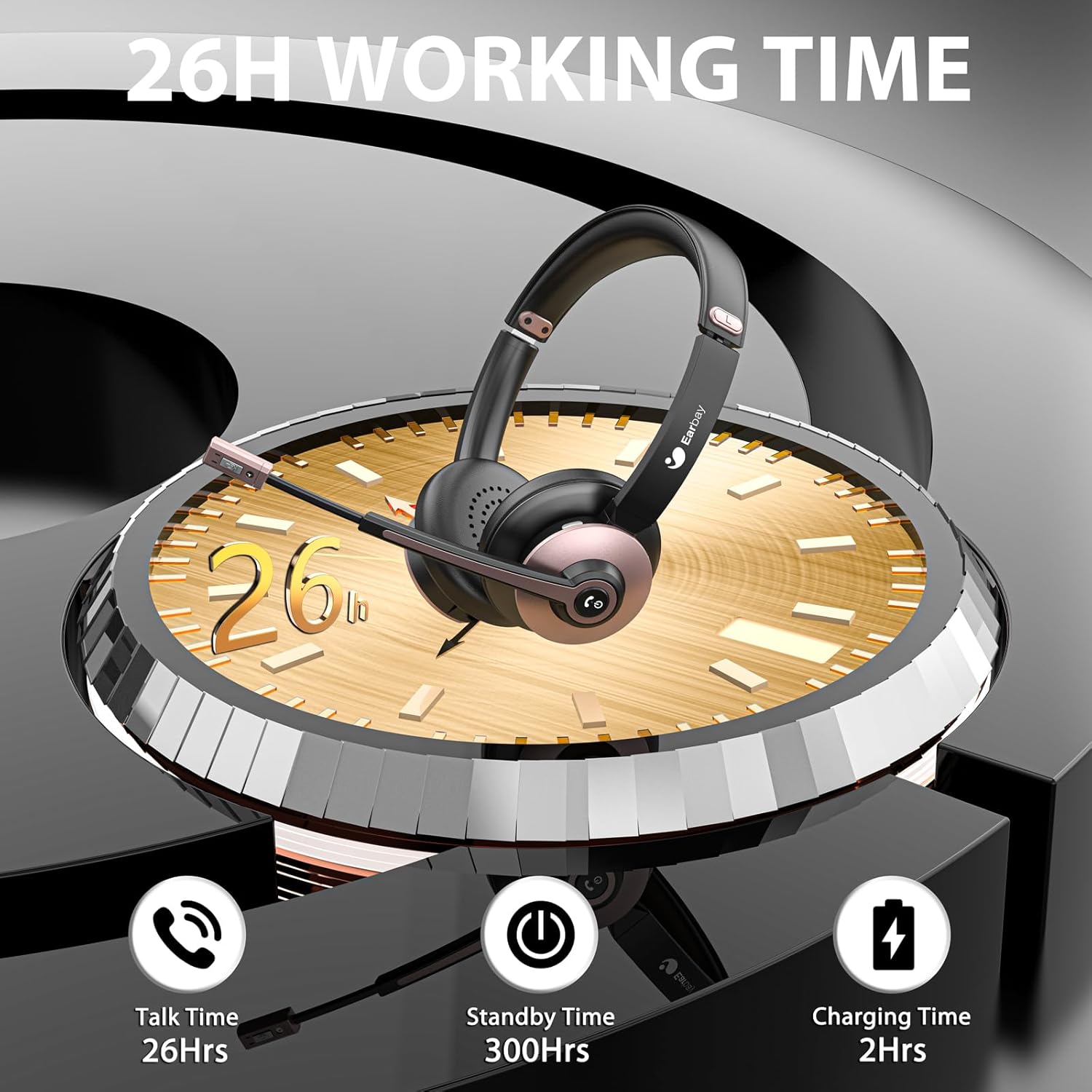 Wireless Headset with Mic for Work, Bluetooth Headphones with Microphone Noise Canceling & USB Dongle, Handsfree 26+ Hours Battery & Mute Button, for Office/Call Center/Laptop/MS Teams/Conference - Image 8