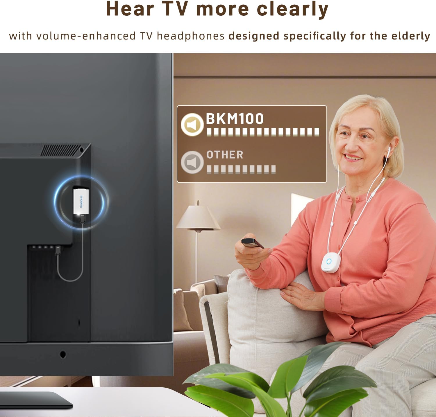 Holdsound Wireless Headphones for TV, TV Headphones Wireless for Seniors with USB/Optical Transmitter, No Delay, 15Hrs Playtime, 100ft Range, Easy to Use, Comfortable Fit - Image 3
