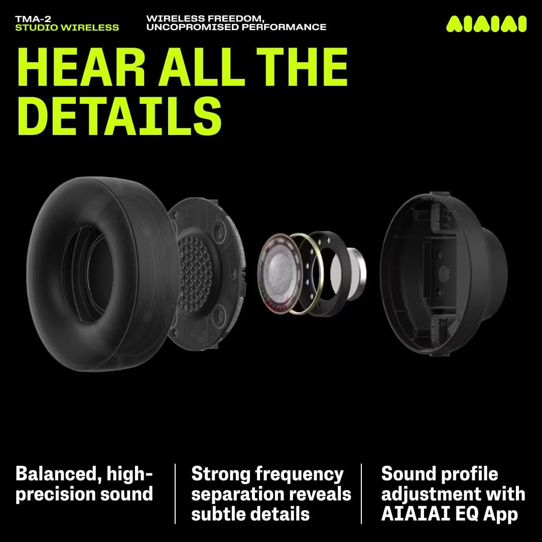 AIAIAI TMA-2 Professional Studio Wireless Headphones, Ultra Low Latency W+ Link, Modular with 40mm Bio-Cellulose Drivers, 20–40H Battery, Memory Foam Ear Pads, and Bluetooth - Image 6