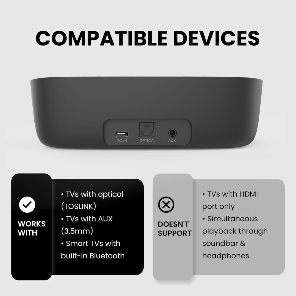 Avantree Ensemble - Wireless Headphones for TV Watching for Seniors, Easy Setup & Charging Dock, 35H Play Time, Comfortable, Works with Optical, AUX & Bluetooth TVs - Image 4